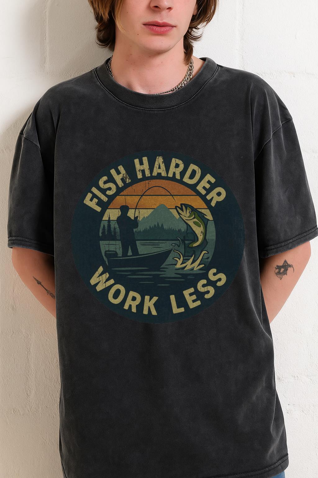 Funny Fishing T-Shirt | 'Fish Harder Work Less' Gift for Dads - Image 2