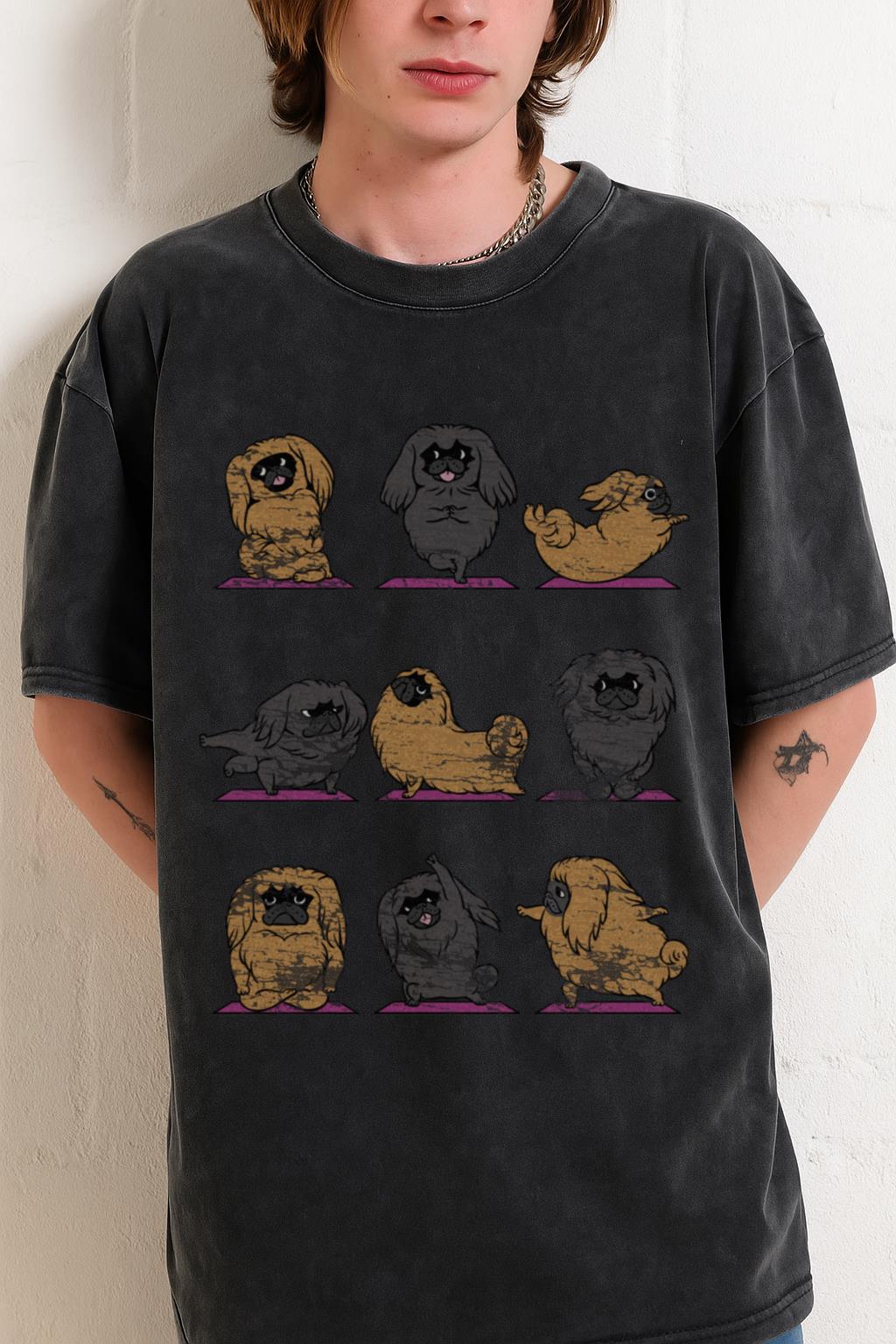 Pekingese Yoga T-Shirt | Funny Dog Yogi Acid Wash Tee - Image 2