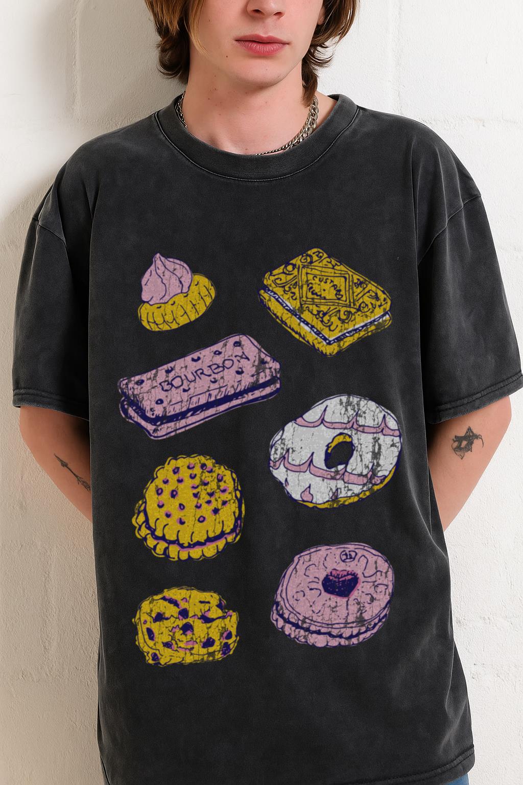 Pink Biscuits T-Shirt | Vintage Foodie Acid Wash Tee - Image 2