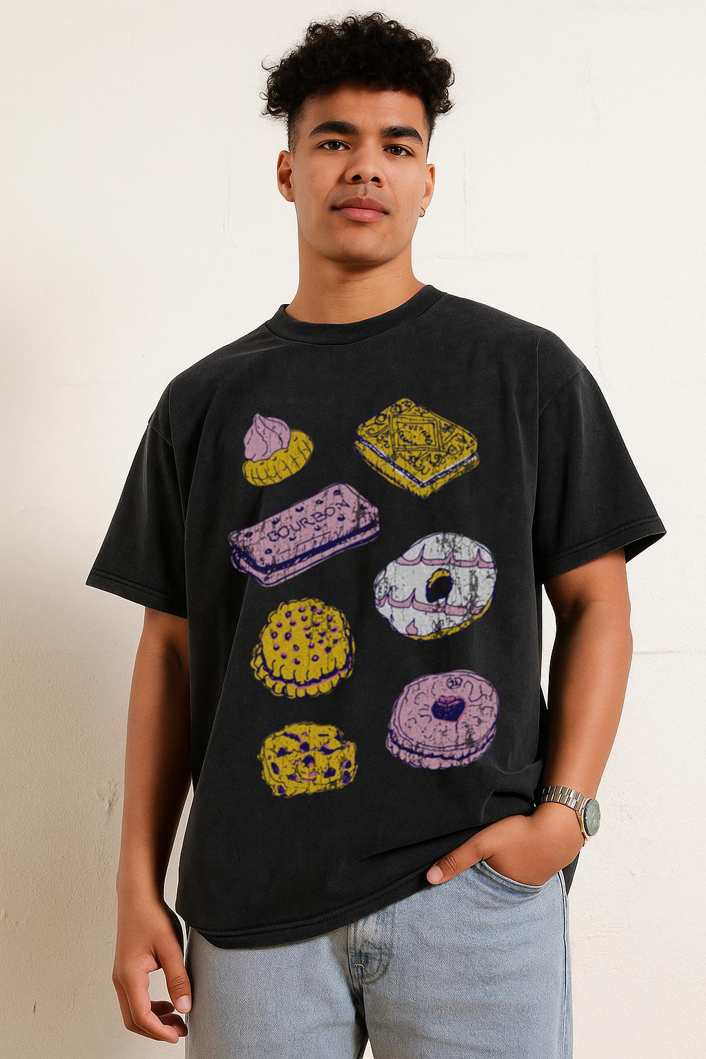 Pink Biscuits T-Shirt | Vintage Foodie Acid Wash Tee