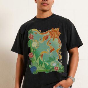 Pokemon Sun Stone Frolic T-Shirt | Bellossom Gaming Acid Wash Tee Pokemon Sun Stone Frolic T-Shirt | Bellossom Gaming Acid Wash Tee