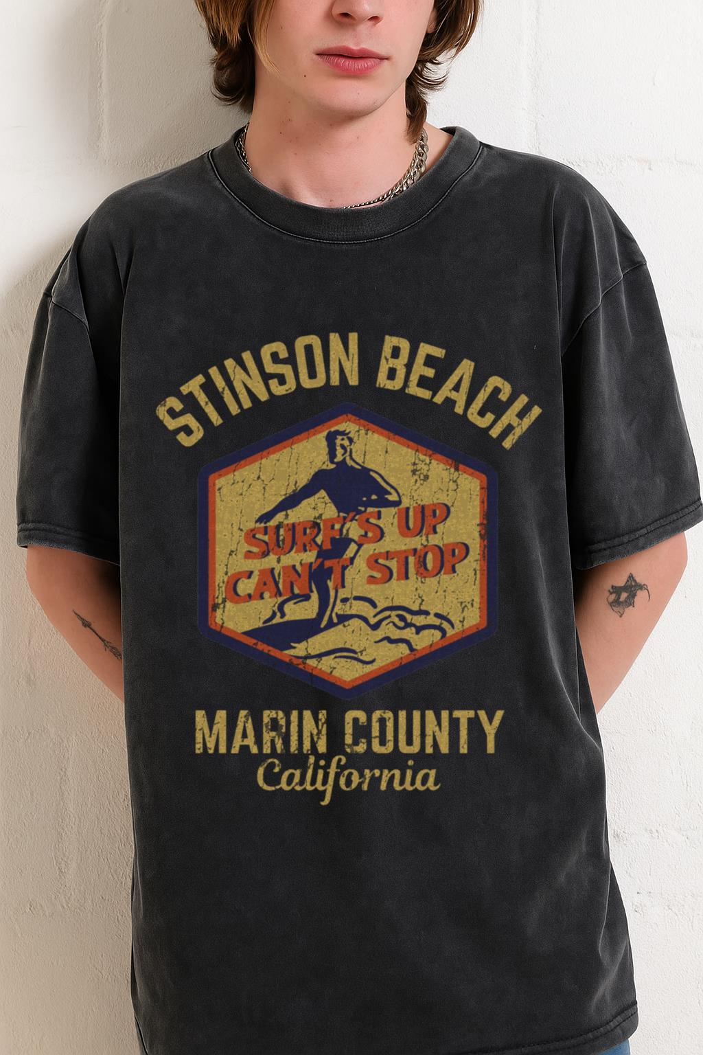 Retro Stinson Beach T-Shirt | California Surf Vintage Acid Wash Tee - Image 2