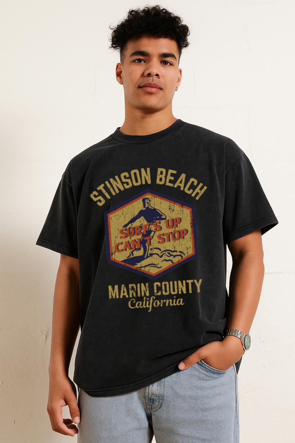 Retro Stinson Beach T-Shirt | California Surf Vintage Acid Wash Tee