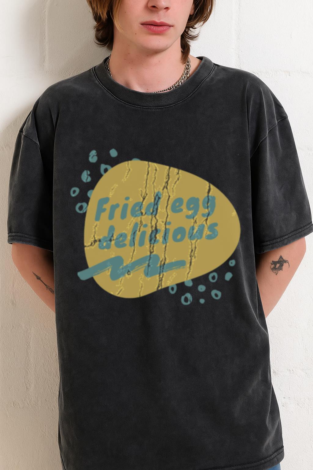 Yellow Teal Brushstroke Egg T-Shirt | Playful Foodie Tee - Image 2