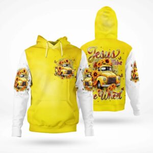 Jesus Take The Wheel Yellow Vintage Truck with Sunflowers 3D All Over Print T-Shirt And Hoodie